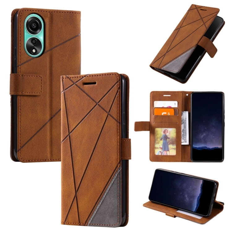 OPPO A78 4G Skin Feel Splicing Piele Phone Husa (Brown)