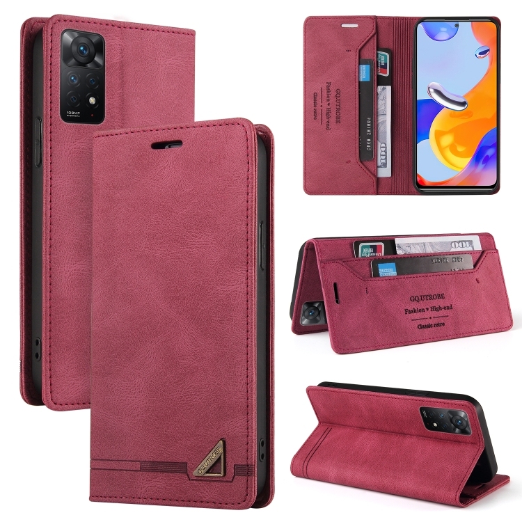 Husa p/u Xiaomi Redmi Note 12 Pro 4G Global GQUTROBE Skin Feel Brush Horizontal Carte (Wine Red)