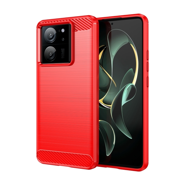 Xiaomi 13T Brushed Texture Carbon Fiber TPU Husa(Red)