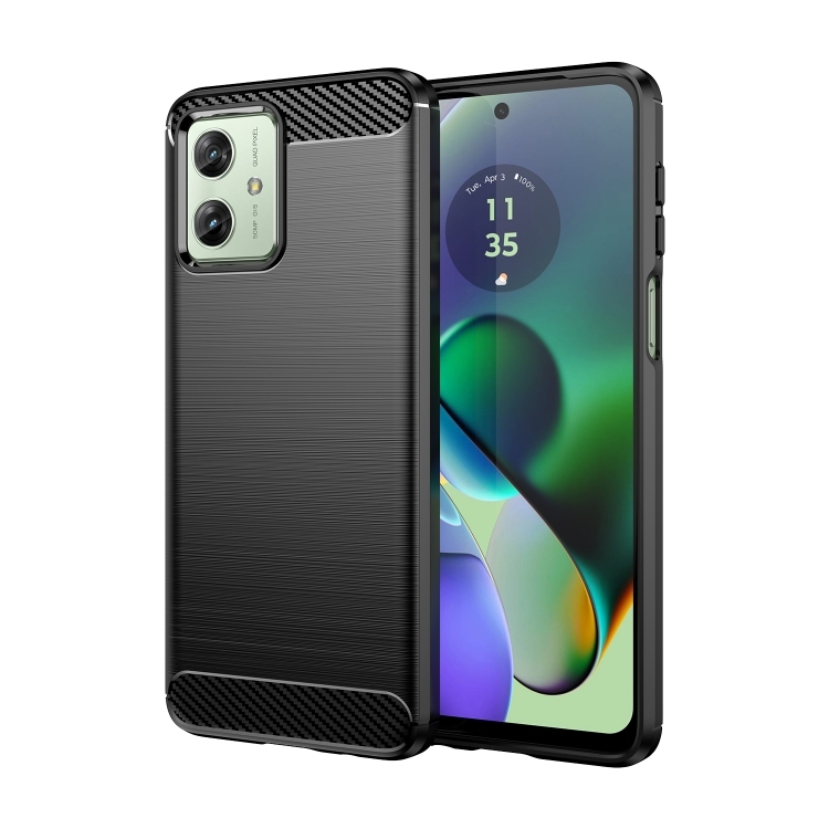 Motorola Moto G54 Global Brushed Texture Carbon Fiber TPU Phone Husa (Black)