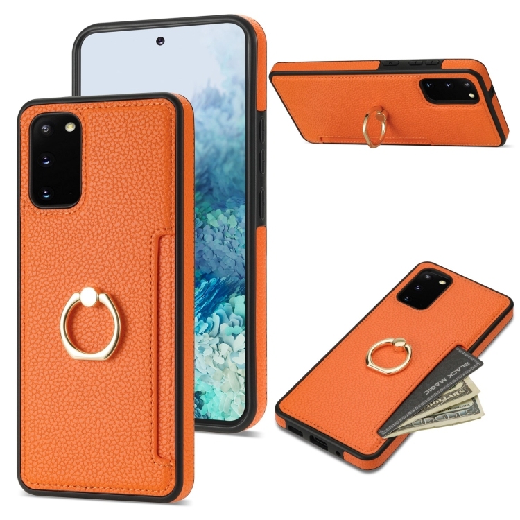 Samsung Galaxy S20 FE Ring Card Litchi Leather Back Phone Husa(Orange)