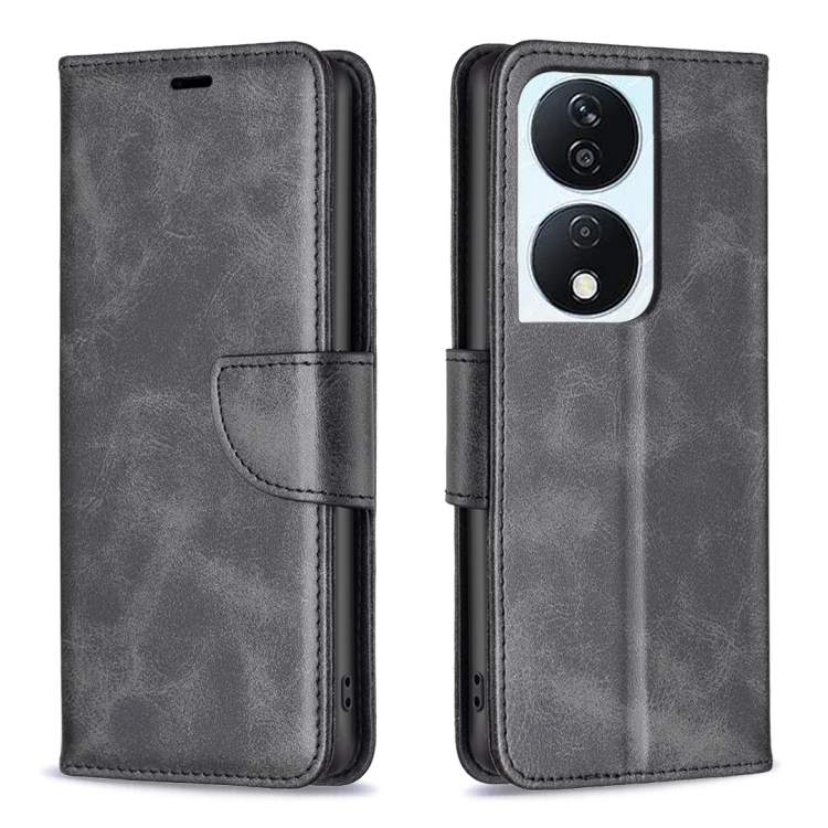 Honor X7b Lambskin Texture Pure Color Carte Leather Phone husa(Black)