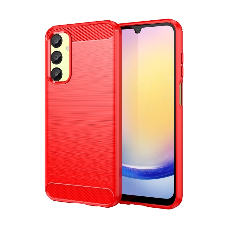 Samsung Galaxy A25 5G Brushed Texture Carbon Fiber TPU Phone husa(Red)