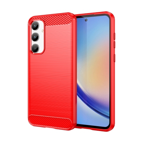 Samsung A35 Brushed Texture Carbon Fiber TPU Husa (Red)