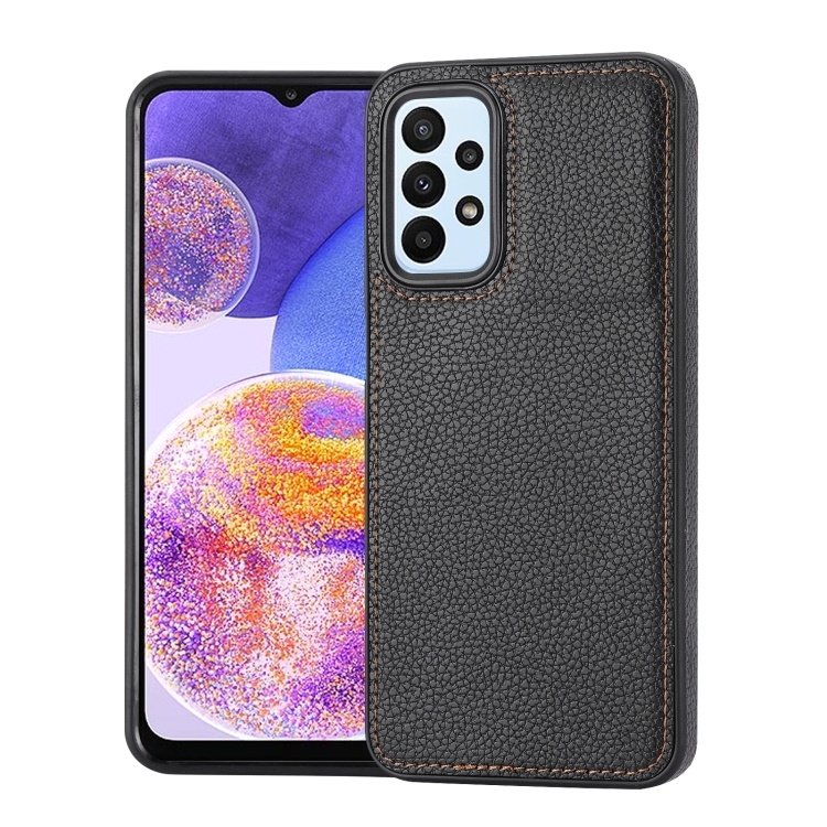 Samsung Galaxy A25 5G Litchi Pattern Stitched Side-mounted Phone husa(Black)