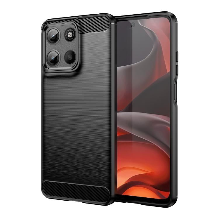 Motorola Moto G15 Carbon Fiber Brushed Texture TPU Phone Husa (Black)