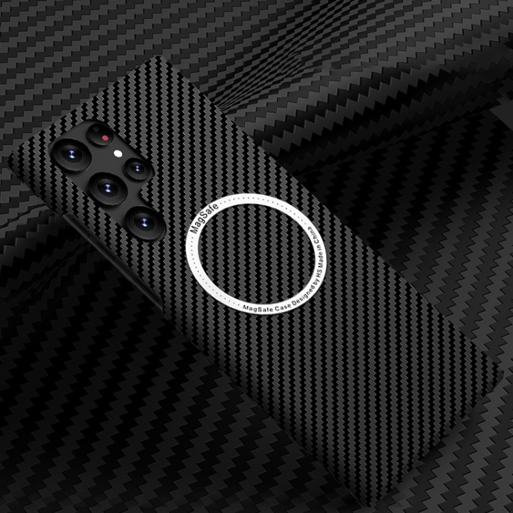 Samsung S25 Ultra 5G Carbon Fiber Texture MagSafe Magnetic Phone Husa (Black)