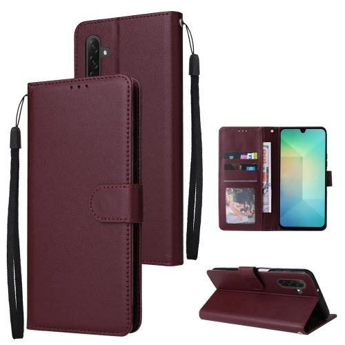 Samsung A26 5G 3-Card Slots Multifunctional Piele Husa (Wine Red)