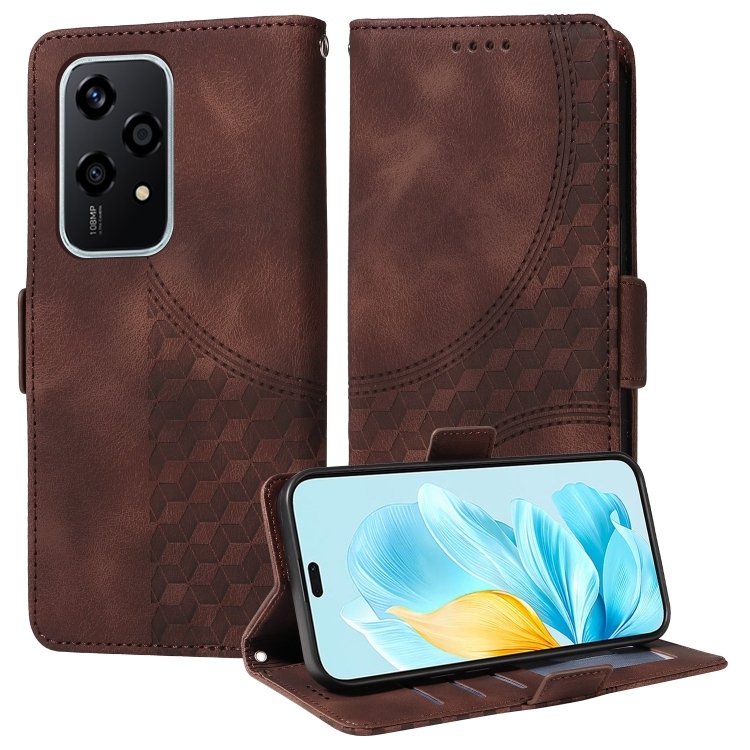 Honor 200 Lite 5G Global Embossed Rhombus Starry Piele Phone Husa (Brown)