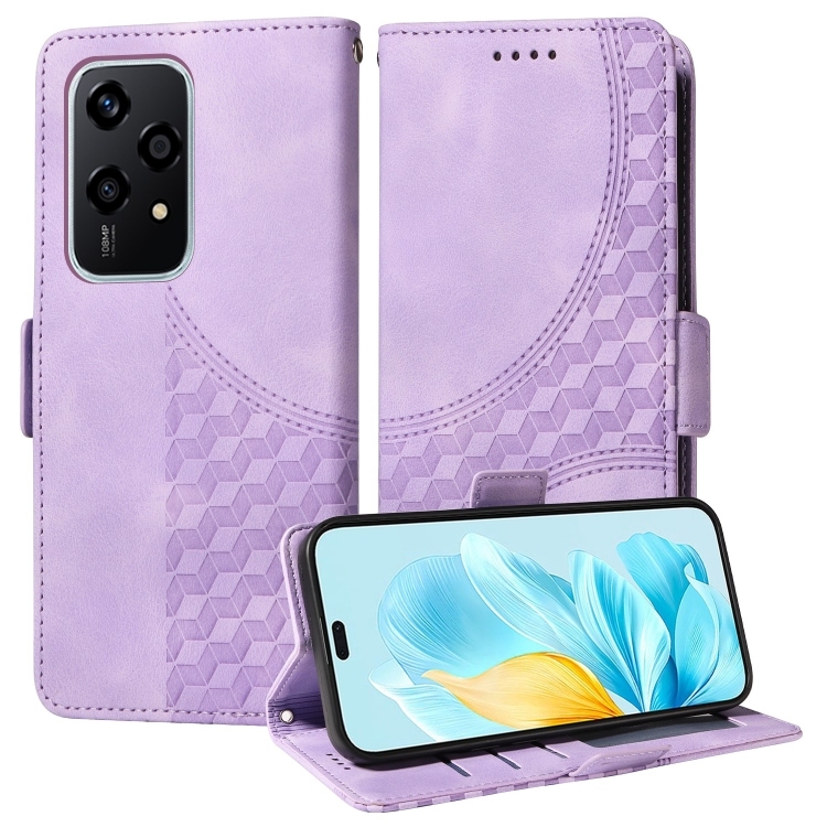 Honor 200 Lite 5G Global Embossed Rhombus Starry Piele Phone Husa (Purple)