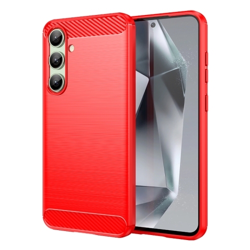 Samsung Galaxy S24 FE 5G Carbon Fiber Brushed Texture TPU Phone Husa (Red)