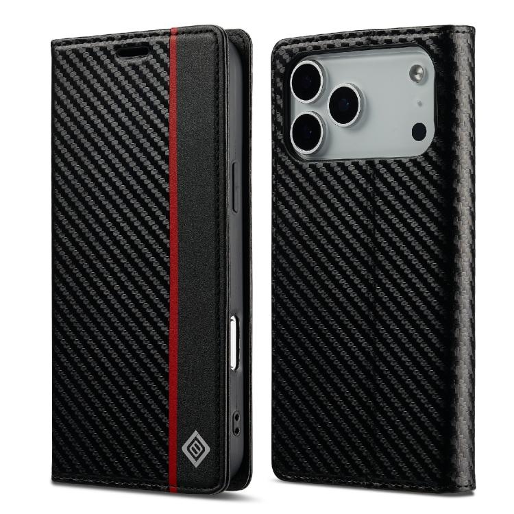 iPhone 17 Pro LC.IMEEKE Carbon Fiber Piele Phone Husa (Vertical Black)