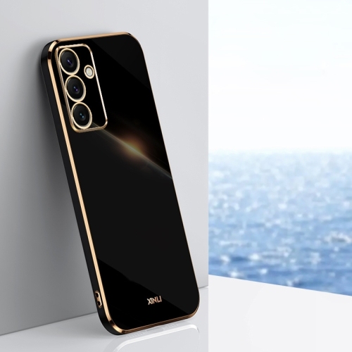 Samsung Galaxy S24 FE 5G XINLI Straight 6D Plating Gold Edge TPU Phone Husa (Black)