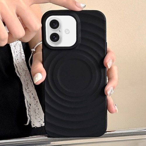 iPhone 16 Frosted Wave Texture MagSafe Magnetic TPU Phone Husa (Black)
