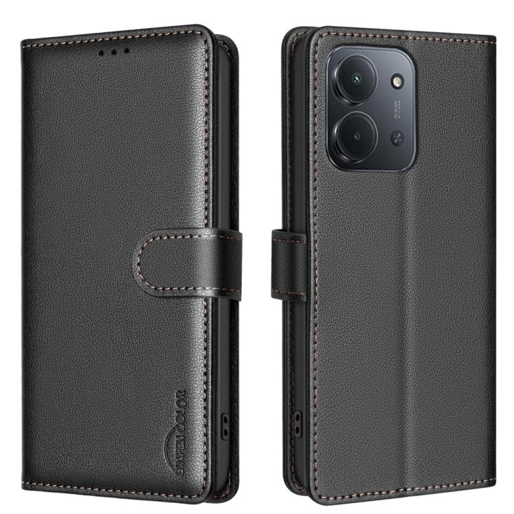 Redmi 15C 5G / 4G EU 173mm / Poco C85 5G Litchi Texture RFID Anti-theft Piele Phone Husa (Black)