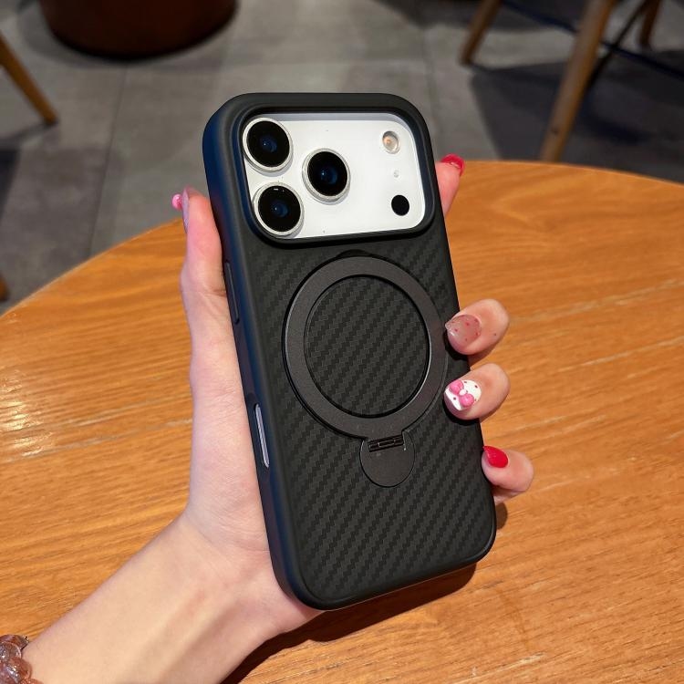 iPhone 17 Pro Max Carbon Fiber MagSafe 360 Degree Rotating Holder Phone Husa (Black)