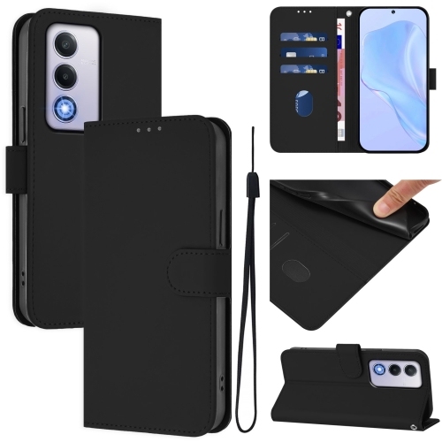 OPPO A80 5G EU Skin Feel Solid Color Piele Phone Husa with Lanyard (Black)