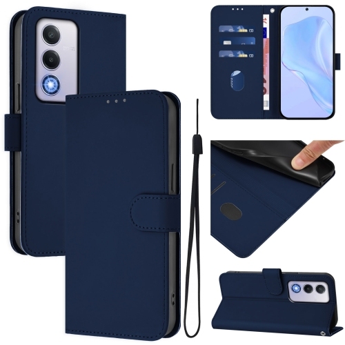 OPPO A80 5G EU Skin Feel Solid Color Piele Phone Husa with Lanyard (Navy Blue)