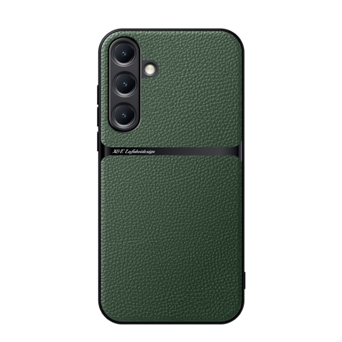 Samsung S25 5G Litchi Piele Magnetic Full Coverage Shockproof Husa (Green)