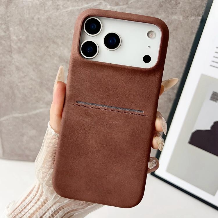 iPhone 17 Pro Skin Feel Sheepskin Card Slot Phone Husa (Brown)