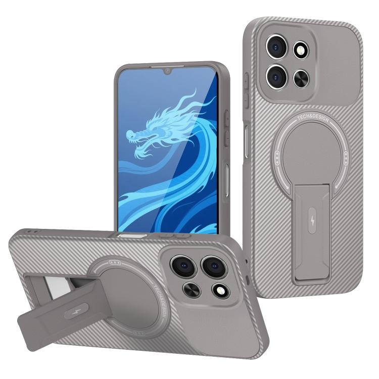 Redmi 15C 5G / 4G EU 173mm Carbon Fiber Texture MagSafe Phone Husa with Holder (Grey)