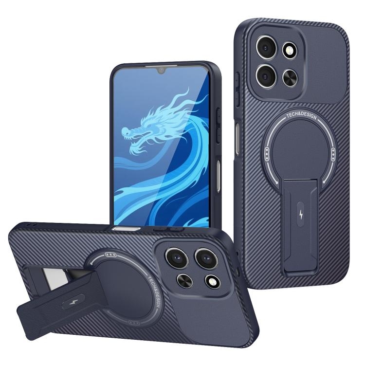 Redmi 15C 5G / 4G EU 173mm Carbon Fiber Texture MagSafe Phone Husa with Holder (Blue)