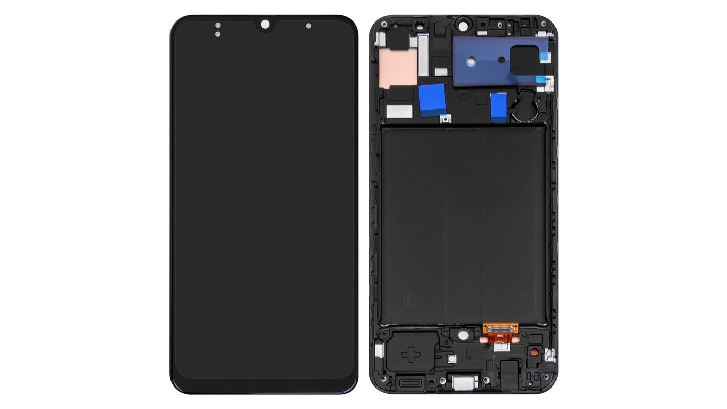 LCD SAMSUNG A30 / A305 BLACK WITH FRAME ORIGINAL (SERVICE PACK)