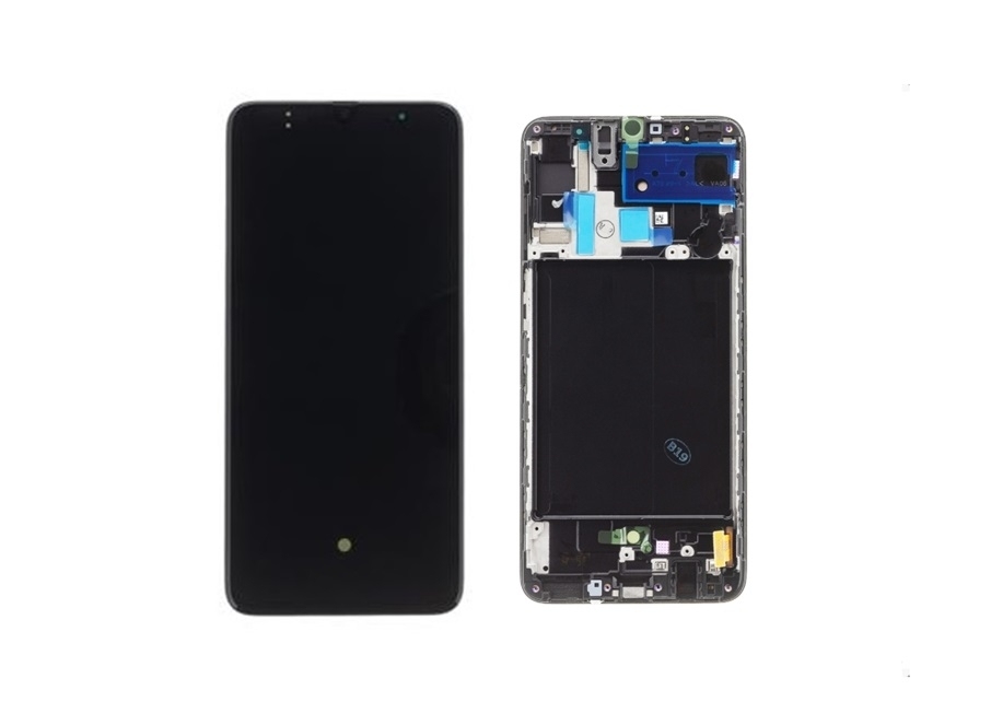 LCD SAMSUNG A70 / A705 BLACK WITH FRAME ORIGINAL (SERVICE PACK)