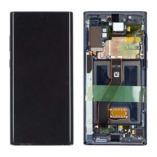 LCD SAMSUNG NOTE 10 PLUS 2019 / N975F / N976 AURA BLACK WITH FRAME ORIGINAL (SERVICE PACK)