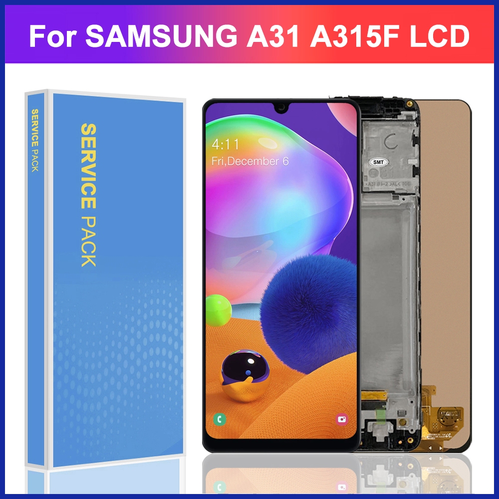 LCD SAMSUNG A31 / A315 BLACK WITH FRAME ORIGINAL (SERVICE PACK)