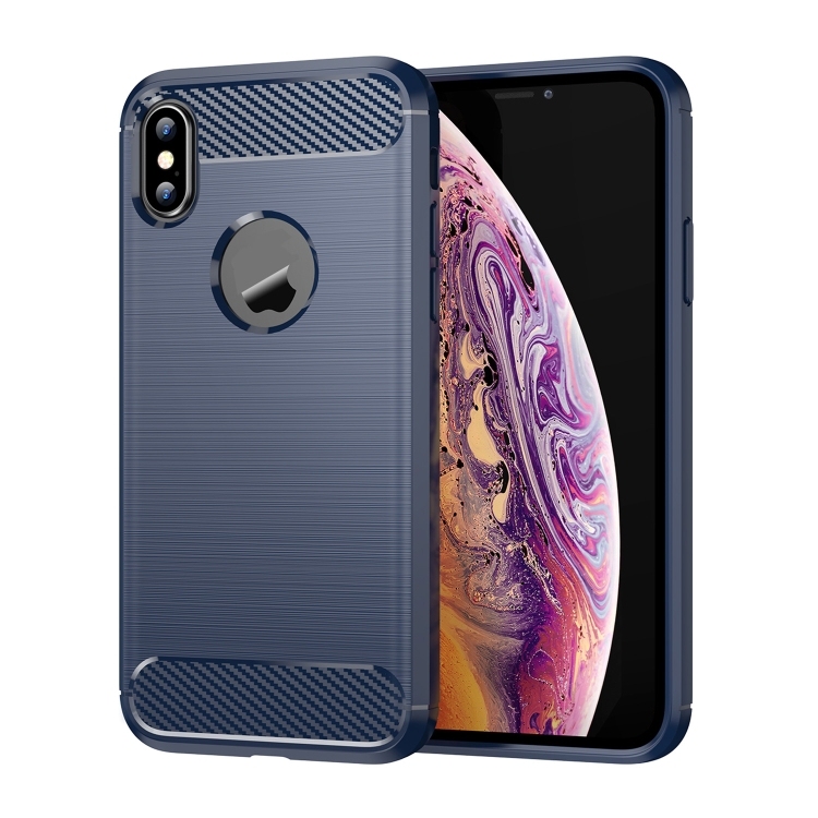 iPhone X / XS Carbon Fiber TPU Brushed Texture Shockproof Protective Husa (navy)
