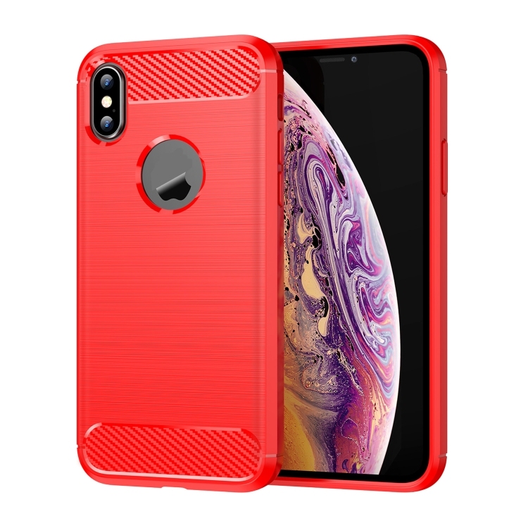 iPhone X / XS Carbon Fiber TPU Brushed Texture Shockproof Protective Husa (Red)