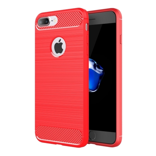 iPhone 8 Plus Brushed Texture Fiber Rugged Armor Protective Husa (Red)