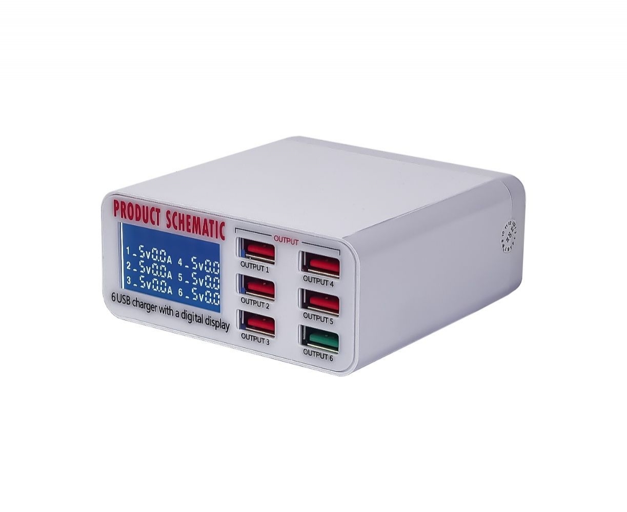 Зарядная станция с индикацией параметров зарядки WLX-896 (6 USB, Fast Charge 3.0, 40W)