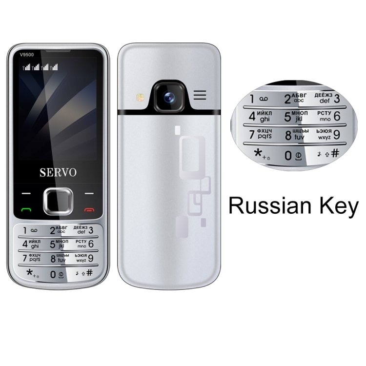 SERVO V9500 Mobile Phone, Russian Key, 2.4 inch, Quad SIM(Silver)