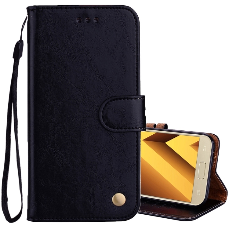 Husa p/u Samsung A3 (2017) Business Style Oil Wax Texture Horizontal Carte Piele (Black)