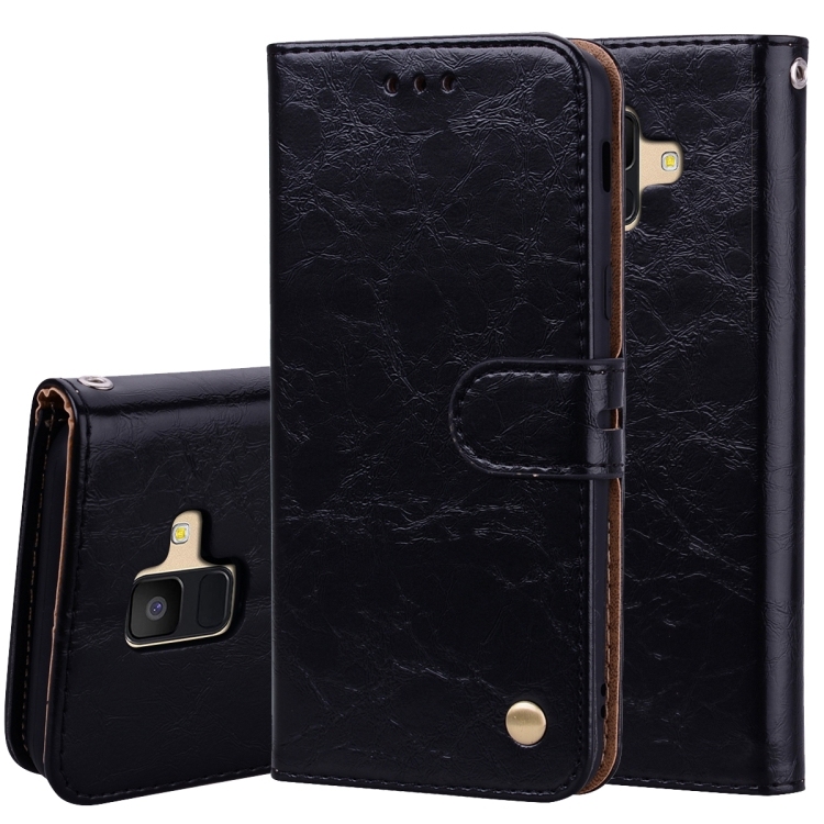 Business Style Oil Wax Texture Horizontal Carte Piele Husa p/u Samsung A6 (2018), (Black)