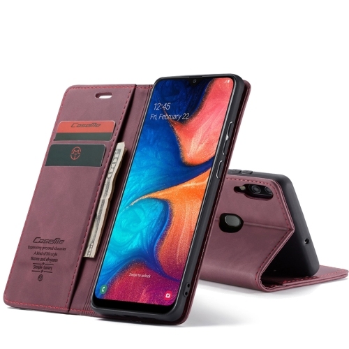 CaseMe-013 Multifunctional Retro  Flip Leather Case Husa Extra Samsung A20 / A30 (Wine Red)