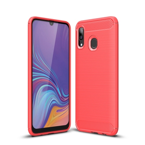 Brushed Texture Carbon Fiber Shockproof Husa Extra Samsung A30 (Red)