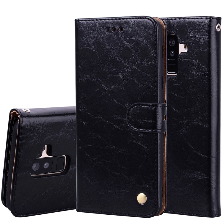 Business Style Oil Wax Texture Horizontal Carte Piele Husa p/u Samsung A6 Plus (2018), (Black)