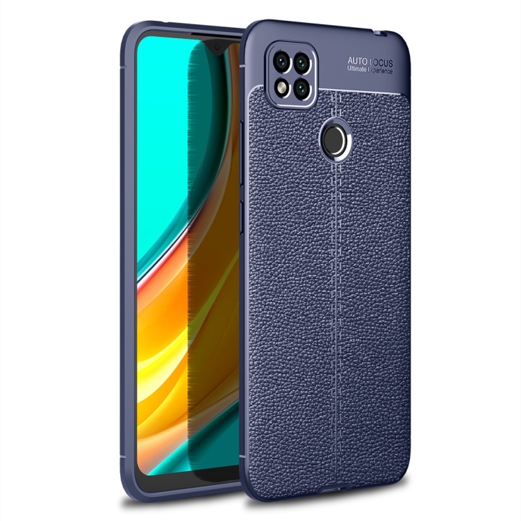 Husa p/u Xiaomi Redmi 9C Litchi Texture TPU Shockproof (Navy Blue)