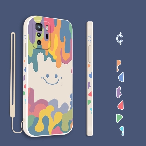 Husa Extra Xiaomi Redmi Note 10 Pro Cube Painted Smiley Straight Side Liquid Silicone (White)