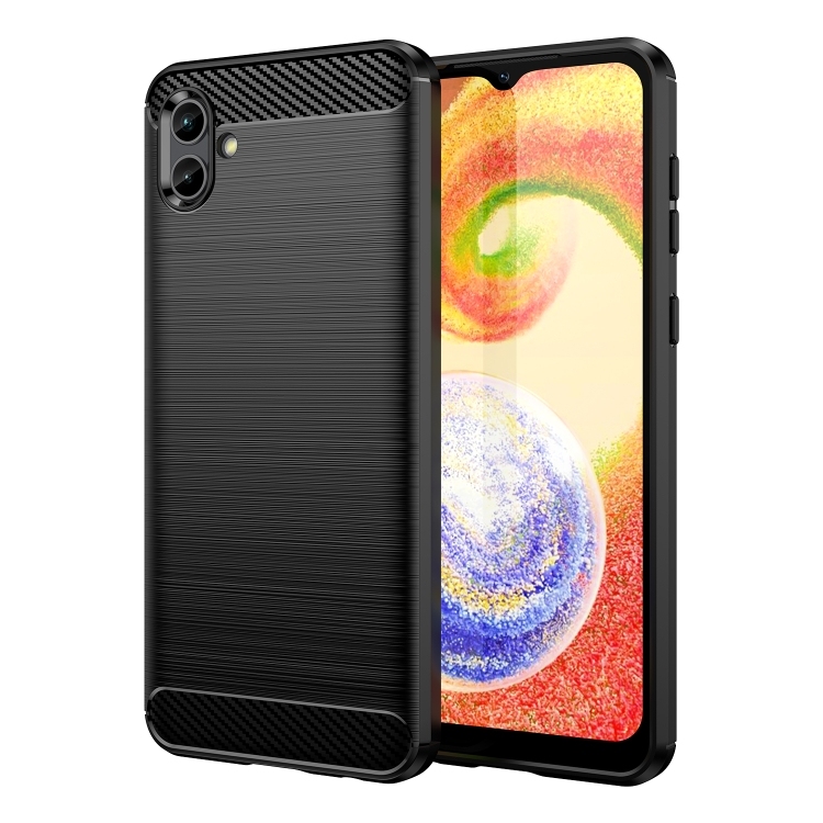 Husa p/u Samsung Galaxy A04 Brushed Texture Carbon Fiber TPU Phone Case (Black)