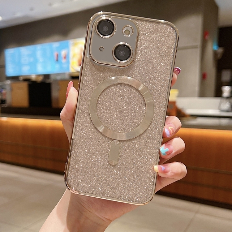 iPhone 15 MagSafe Glitter Electroplating Husa (Gold)