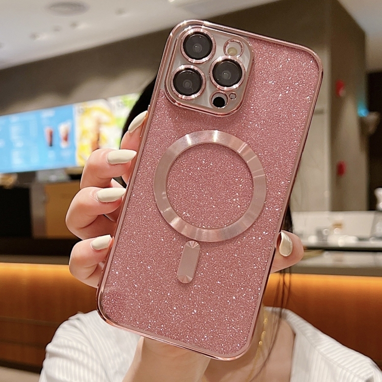 iPhone 14 Pro Max MagSafe Glitter Electroplating Husa (Rose Gold)