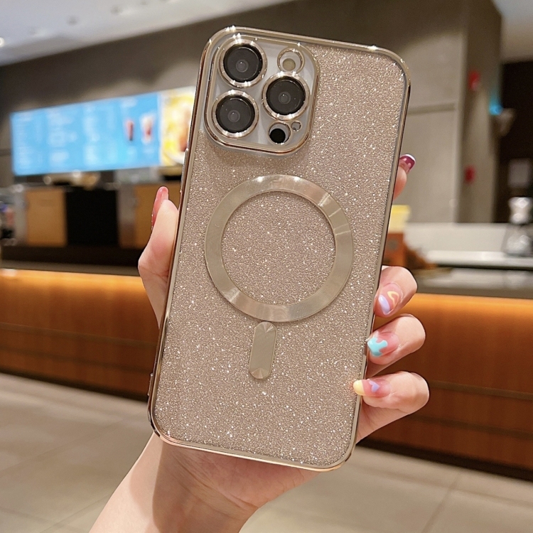 iPhone 13 Pro MagSafe Glitter Electroplating Husa (Gold)