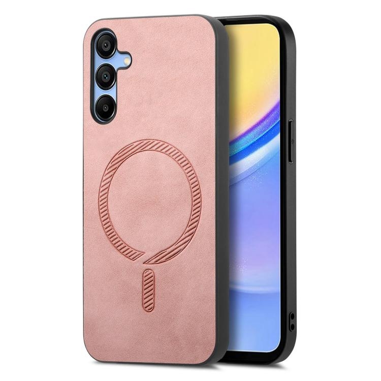 Samsung Galaxy A16 Solid Color Retro Magsafe PU Back Cover Phone Husa (Pink)