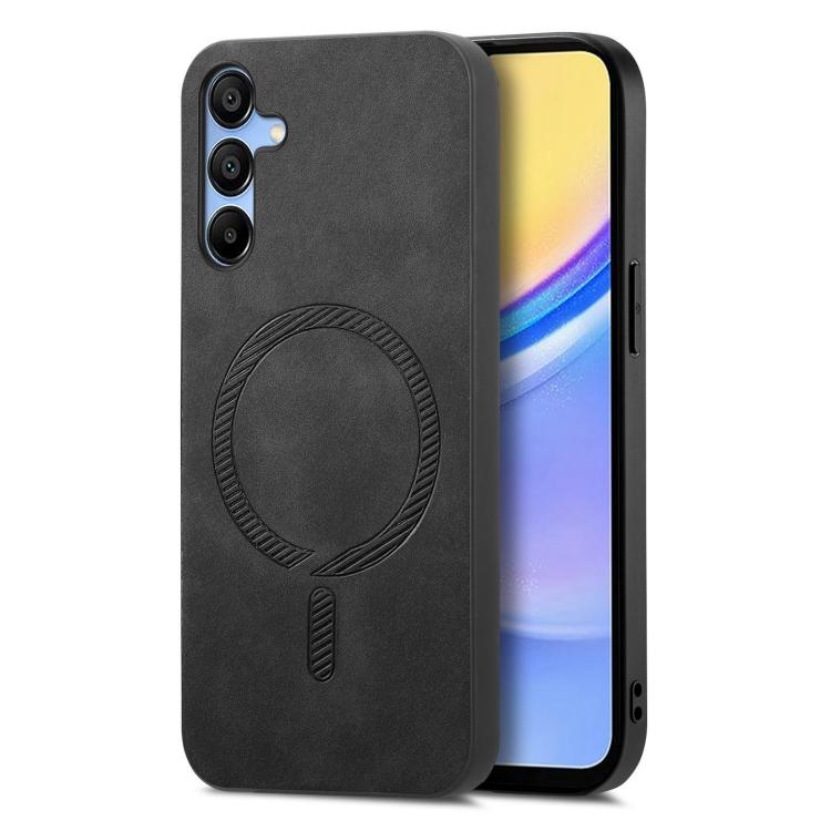 Samsung Galaxy A16 Solid Color Retro Magsafe PU Back Cover Phone Husa (Black)