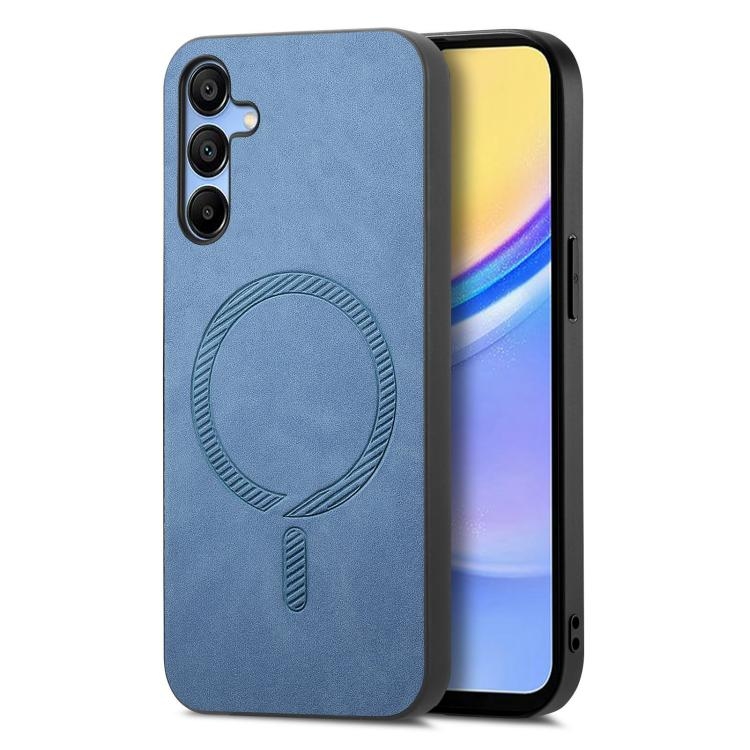 Samsung Galaxy A16 Solid Color Retro Magsafe PU Back Cover Phone Husa (Blue)