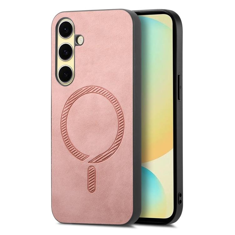 Samsung Galaxy A56 5G Solid Color Retro Magsafe PU Back Cover Phone Husa (Pink)